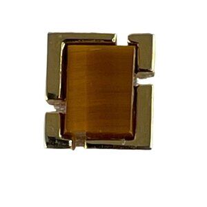 Vintage Gold Tone Tie Tack Pin Brown Square Stone Geometric Design
